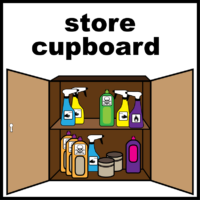 Cleaning materials stored safely