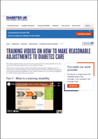 Thumbnail for Training videos on how to make reasonable adjustments to Diabetes care  