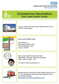 Thumbnail for Coronavirus Vaccination leaflet East Leeds Health Centre 