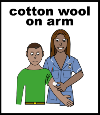 putting cotton wool on arm