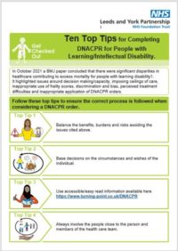 Thumbnail for Ten Top Tips for completing DNACPR for People with Learning/Intellectual Disability 