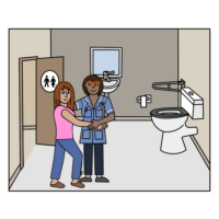 Safe in hospital toilet staff helping patient