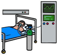 Patient asleep with anesthetics equipment