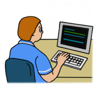 Nurse entering pulse info onto computer